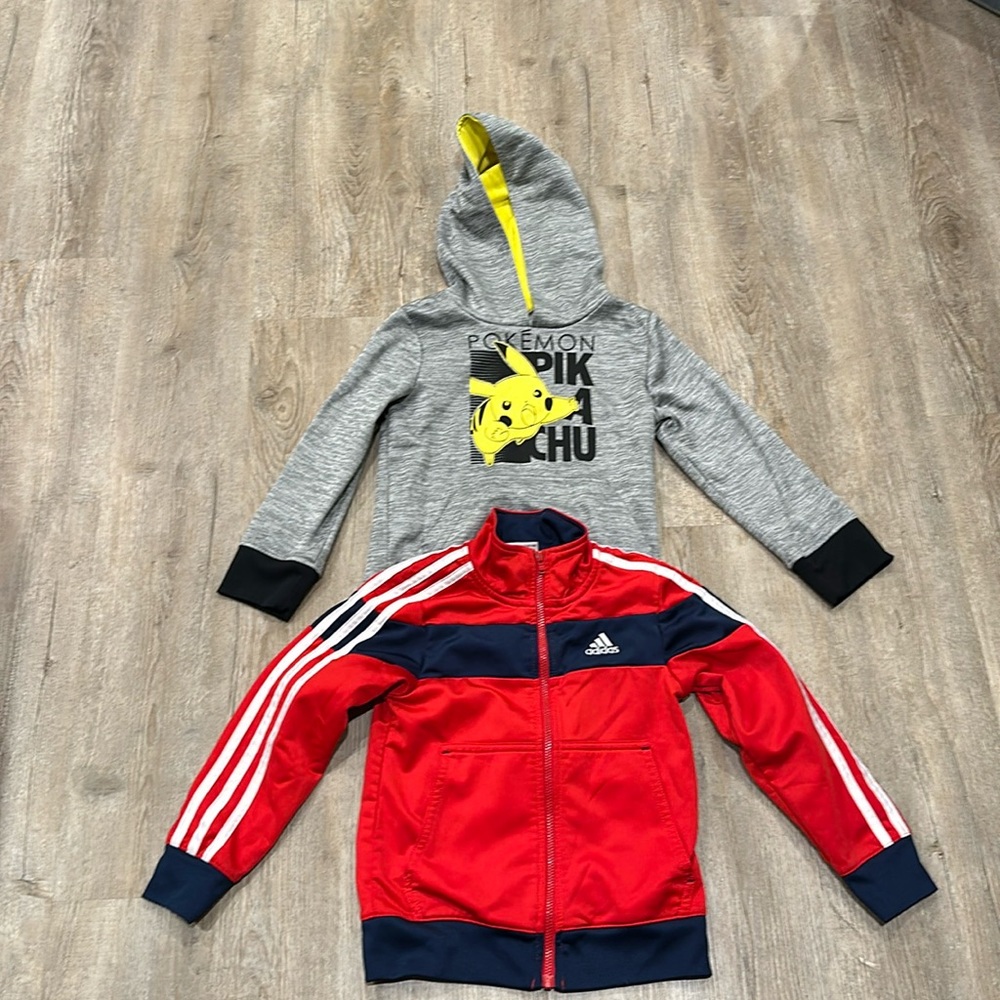 Kids size 4 Pokémon hoodie and Adidas red/white/blue zip up size 4.
